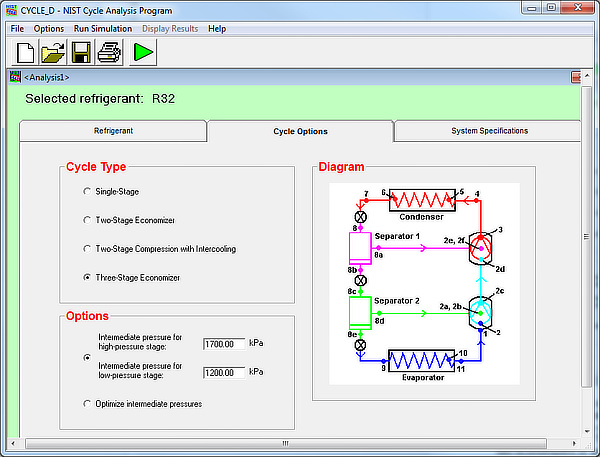 画像:CYCLE_D: NIST Vapor Compression Cycle Design Program | 蒸気圧縮冷凍サイクル分析プログラム