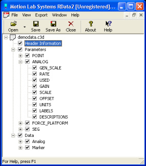 RData2 - ASCII conversion software | C3D形式 ASCII形式 データ変換 ソフトウェア