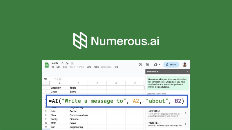 Numerous.ai | ChatGPT スプレッドシート AIアドオン