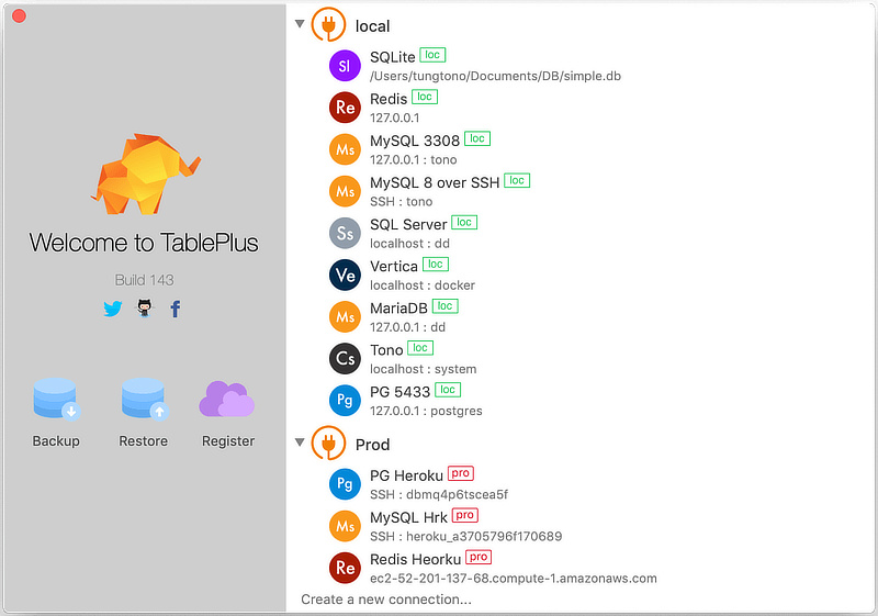 TablePlus | データベース 管理 ソフトウェア