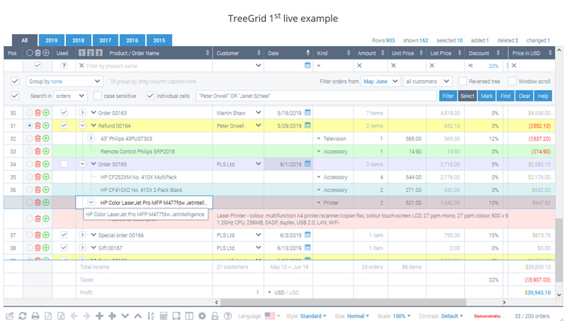 TreeGrid | WEBインターフェース コンポーネント